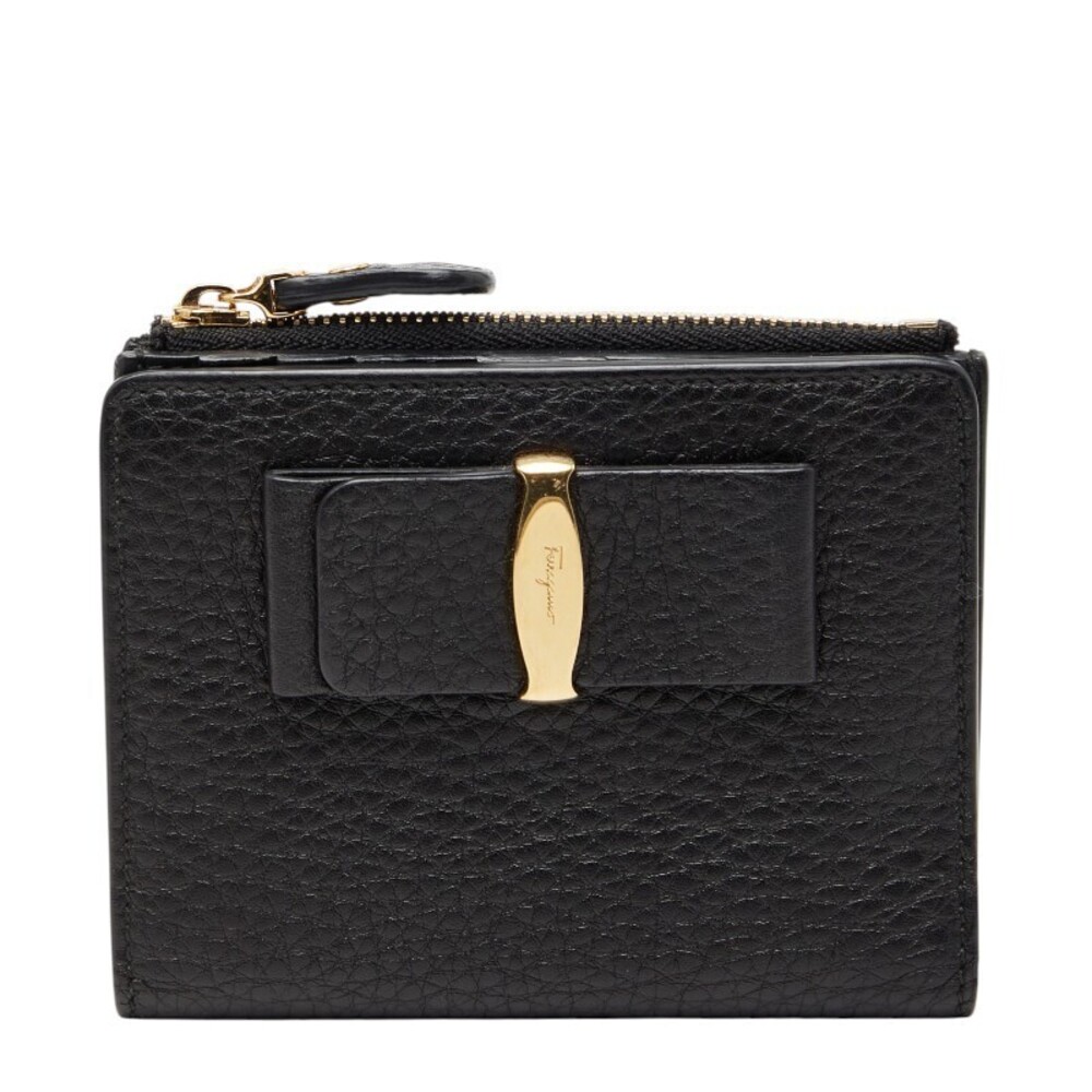 Salvatore Ferragamo Vara Ribbon Bi fold Wallet Black Leather